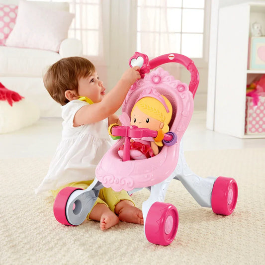 Fisher-Price Little People Princess Stroller Ride-On Toy – Baby Push Walker & Ride-On for Toddlers