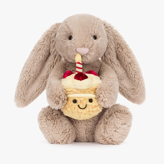 Jellycat Bashful Beige Bunny ‘Birthday’ – Soft Birthday Bunny Plush Toy