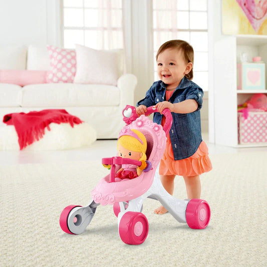 Fisher-Price Little People Princess Stroller Ride-On Toy – Baby Push Walker & Ride-On for Toddlers