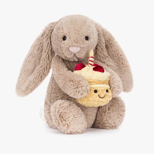 Jellycat Bashful Beige Bunny ‘Birthday’ – Soft Birthday Bunny Plush Toy